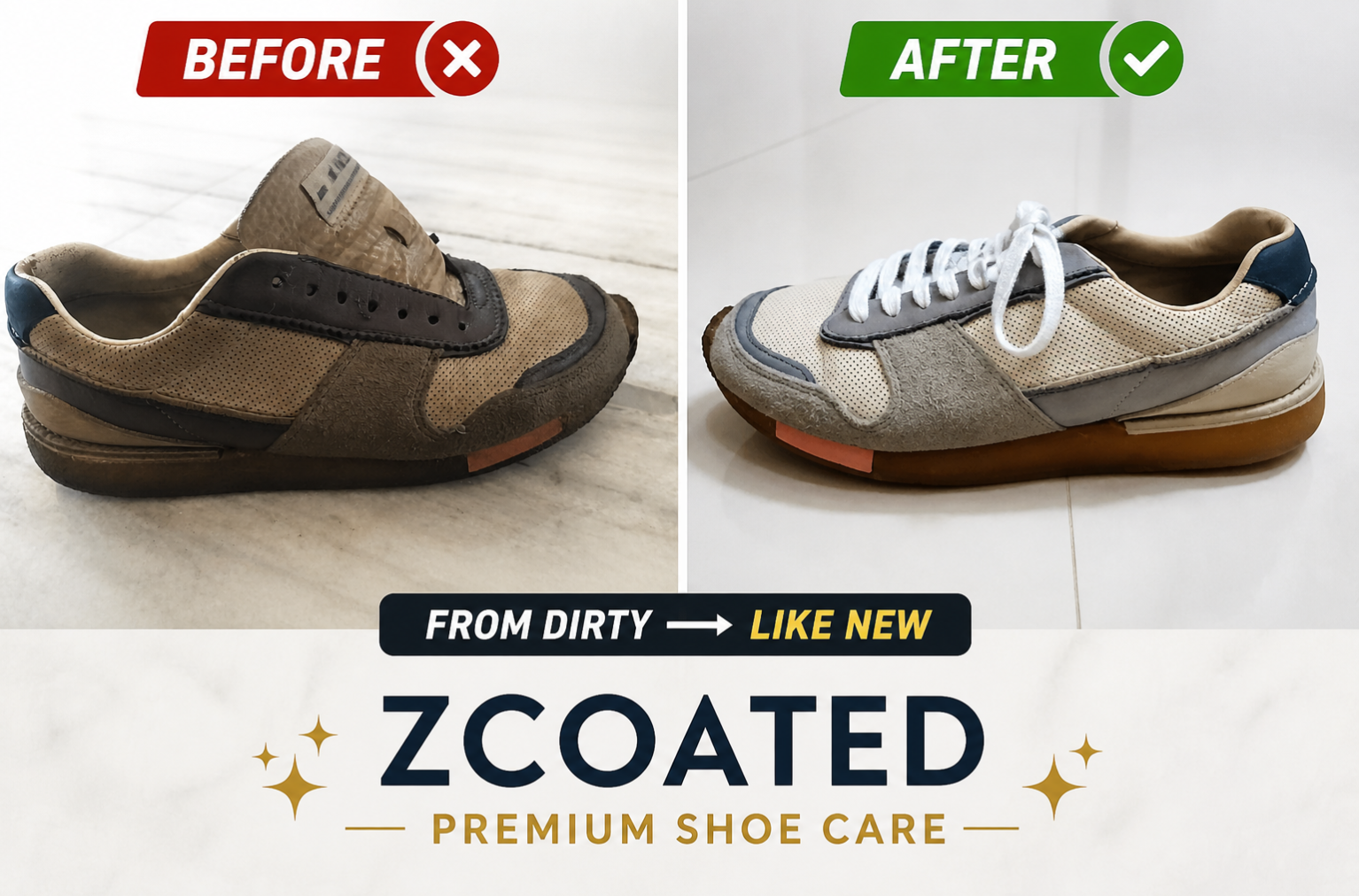 Premium shoe refresh before and after result
